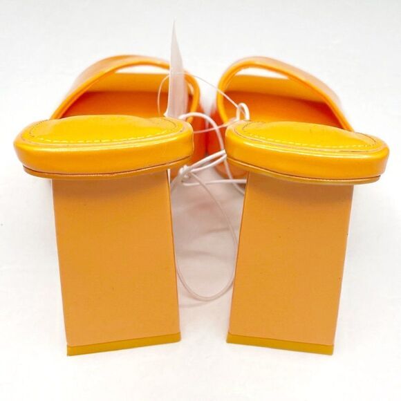 H&M Square Toe Chunky Heel Patent Mules Sandals in Yellow Orange Size 7 NEW - Picture 6 of 11